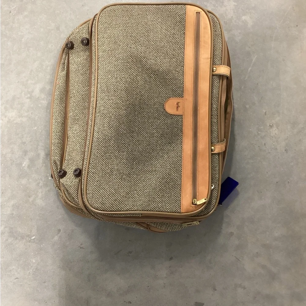 Men's Brown Canvas Travel Briefcase with Tan Trim and Leather Accents